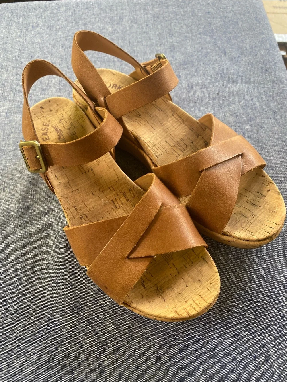 Kork-Ease Brown Leather Cork Wedge Sandals